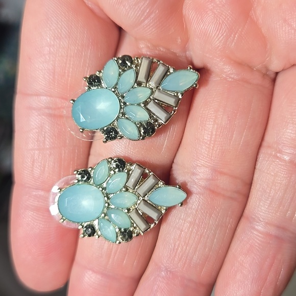 Blue And Gray Stone Earrings Good Condition - Picture 1 of 4